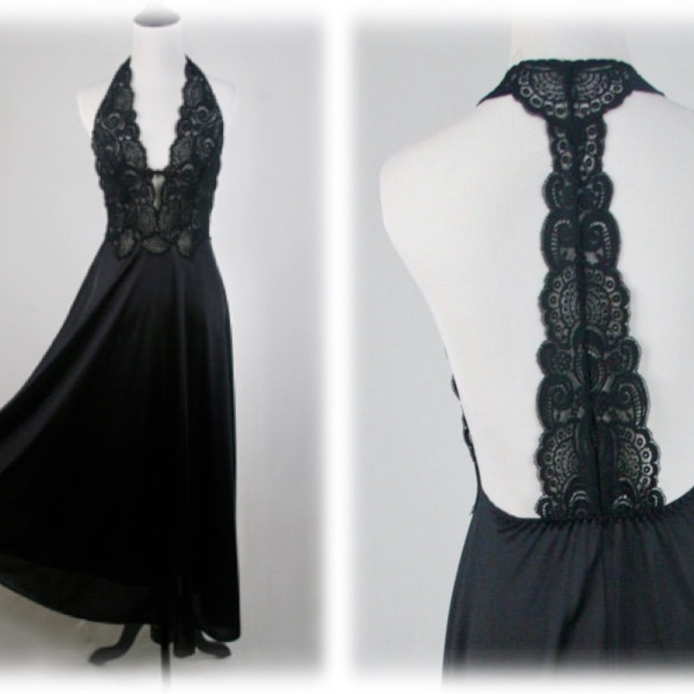 Glydons, Vintage Black Lace Racerback Nightgown - Picture 3 of 15